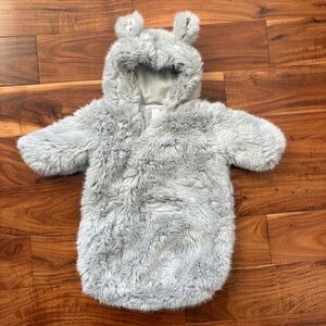 Restoration Hardware RH Baby Infant Luxe Fur Faux Grey Bunting Suit Warm 6 Month